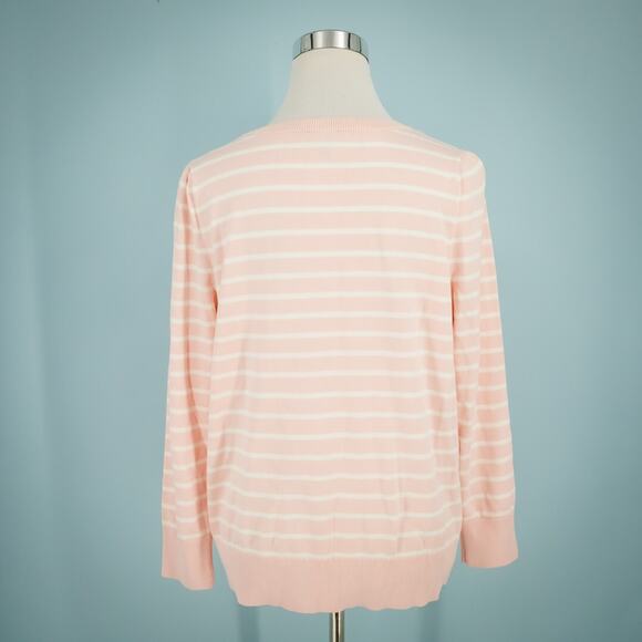 Talbots Plus Size X 0X Pink Stripe Embroidered Butterfly Crew Neck Sweater - Picture 4 of 7